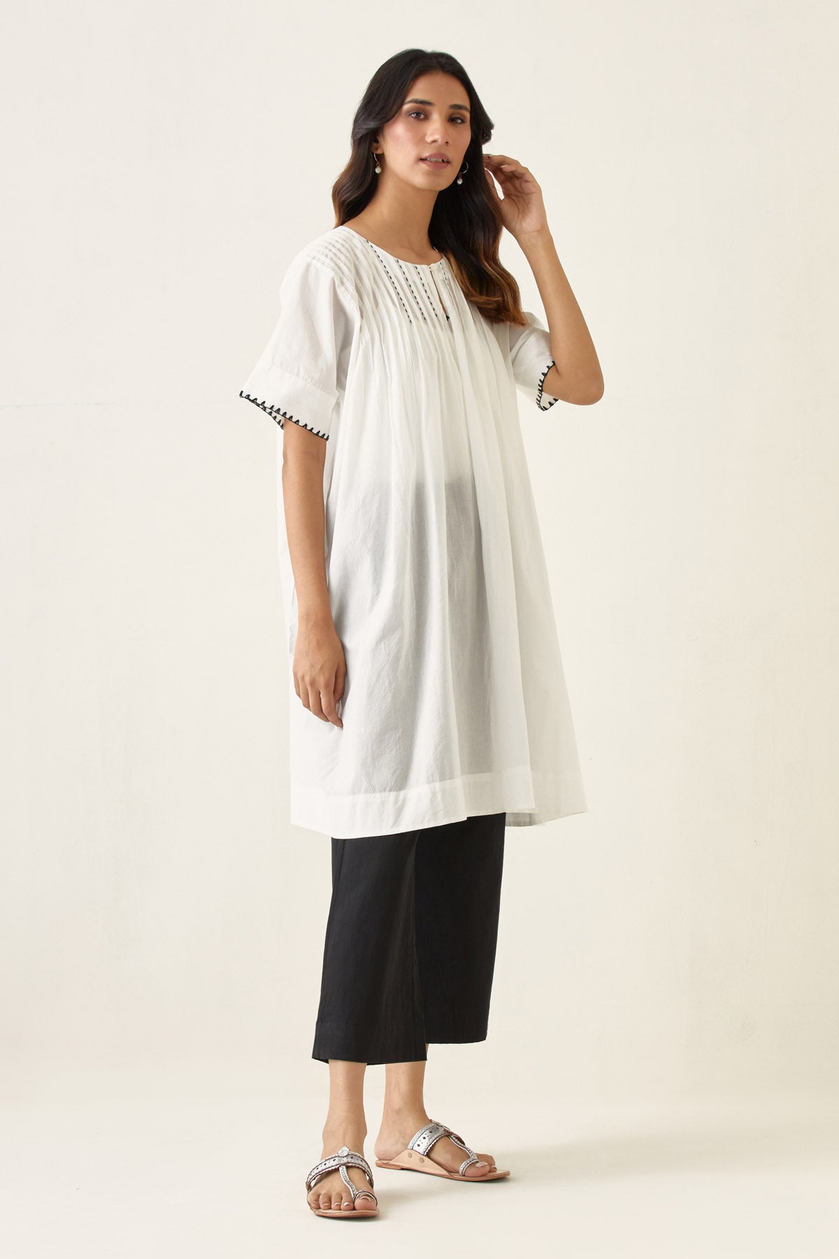 Pintuck Embroidered Kaftan Set