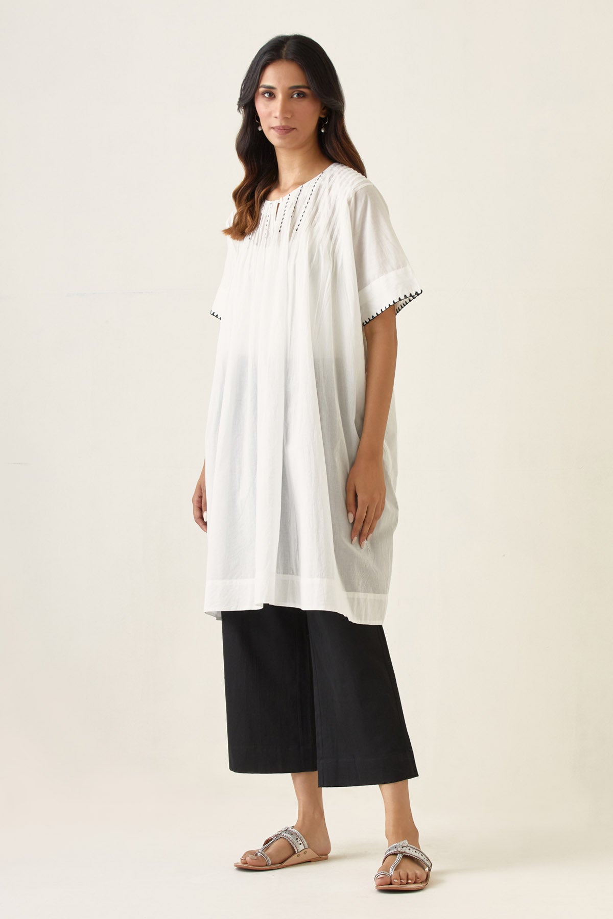 White & Black Short Kurta Set