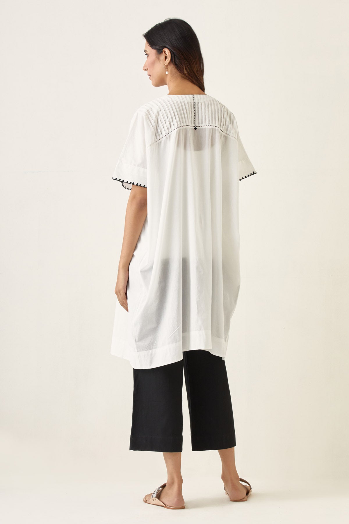 White & Black Short Kurta Set