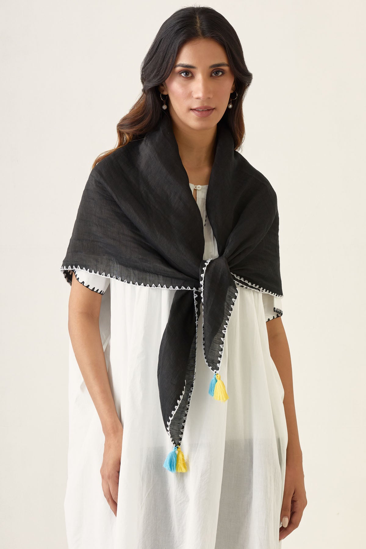 White & Black Short Kurta Set