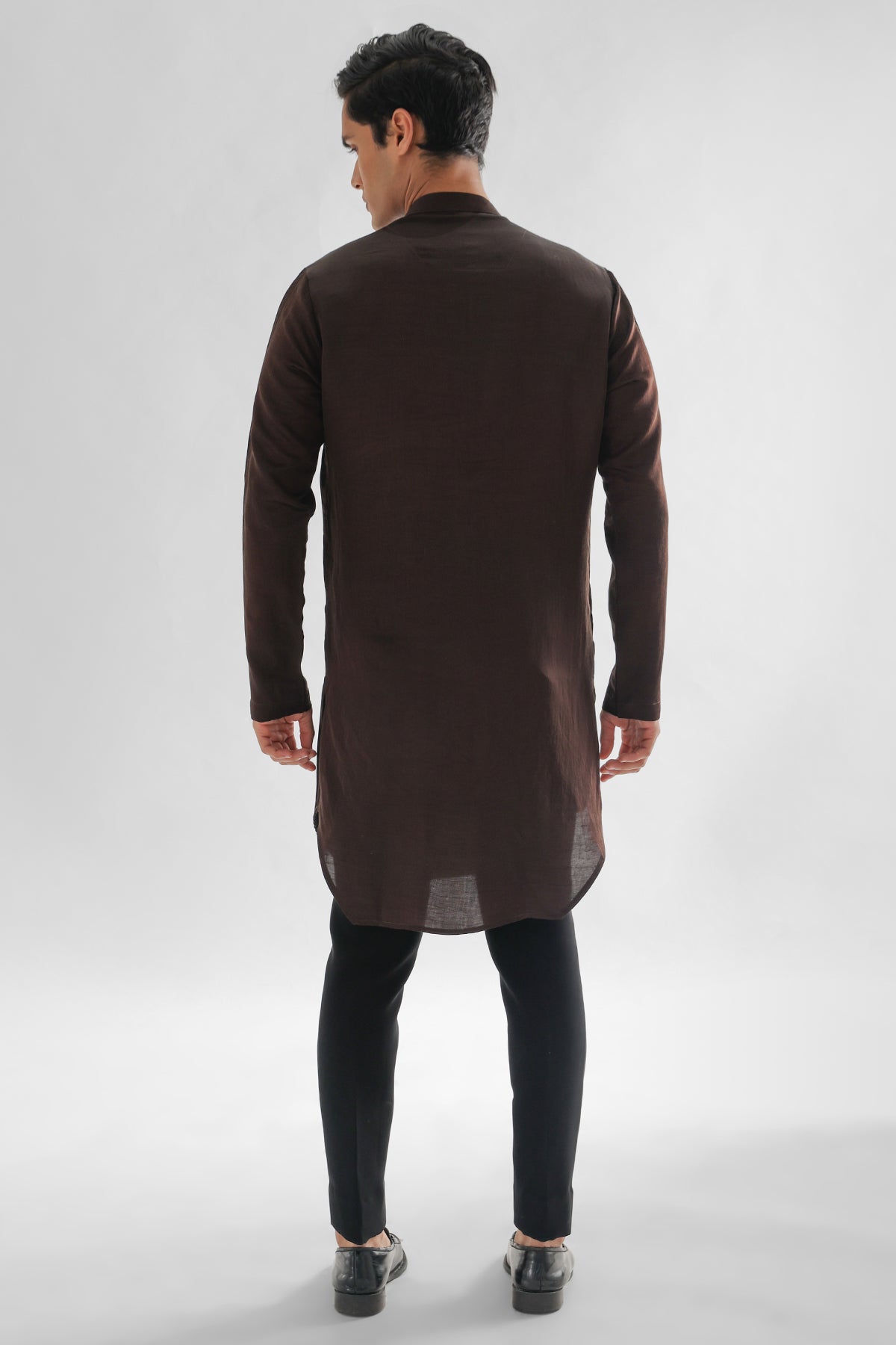 Pintucks Linen Brown Kurta Set