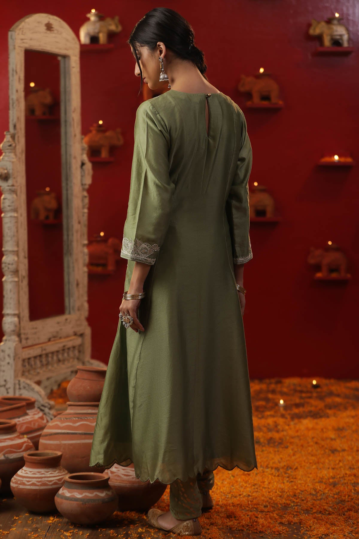 Pista Green Dori Work Kurta Set