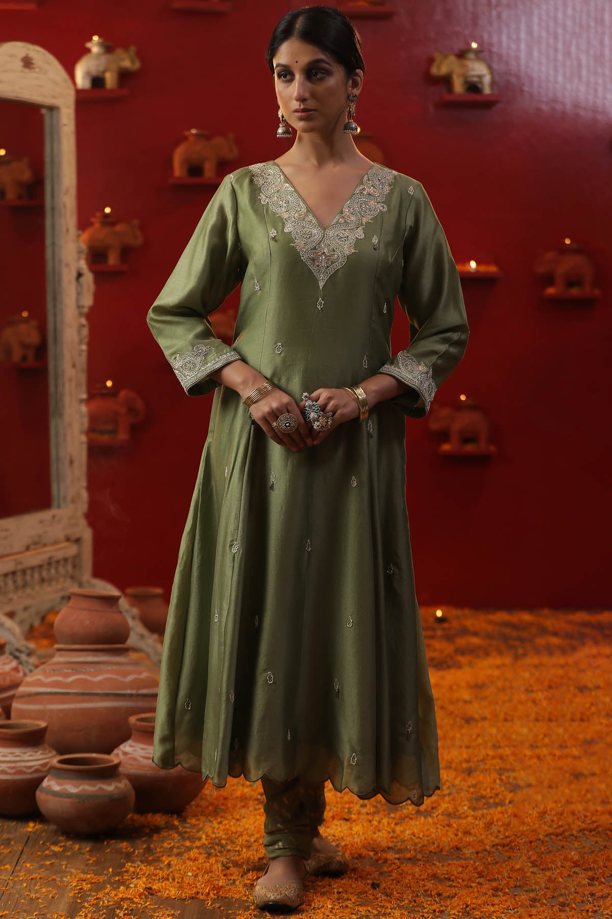 Pista Green Dori Work Kurta Set