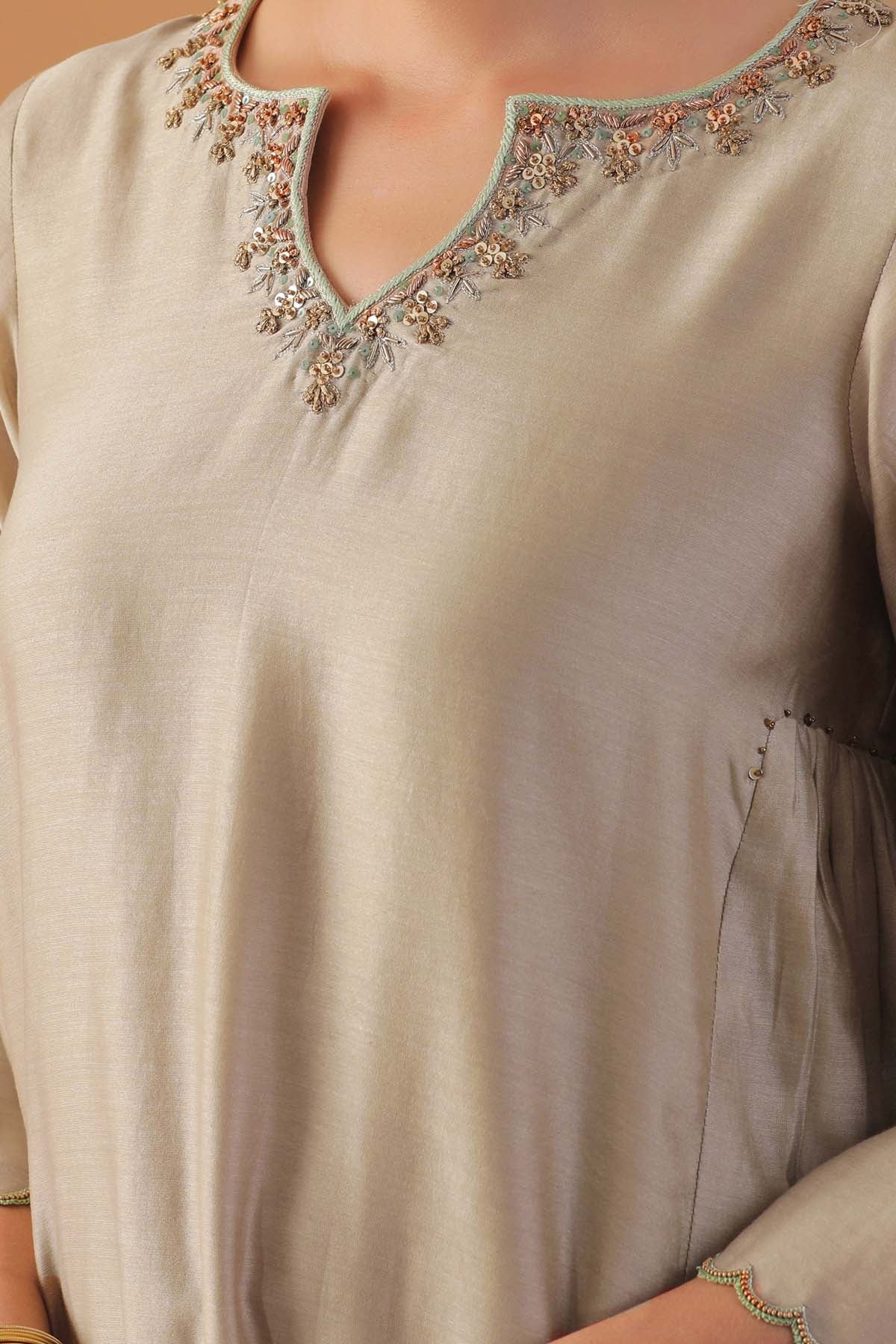 Pista Green Zari Work Kurta Set