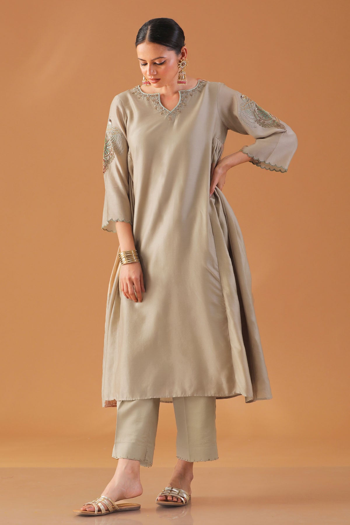 Pista Green Zari Work Kurta Set