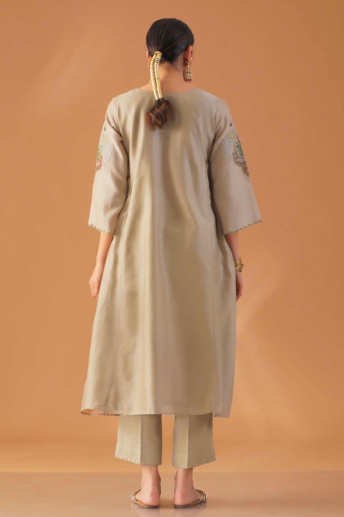 Pista Green Zari Work Kurta Set