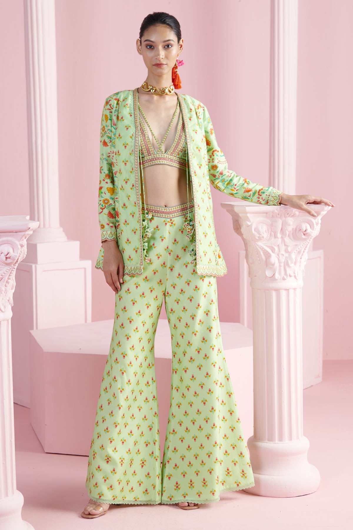 Buy Pista Chanderi Indo-Western Set by Mandira Wirk