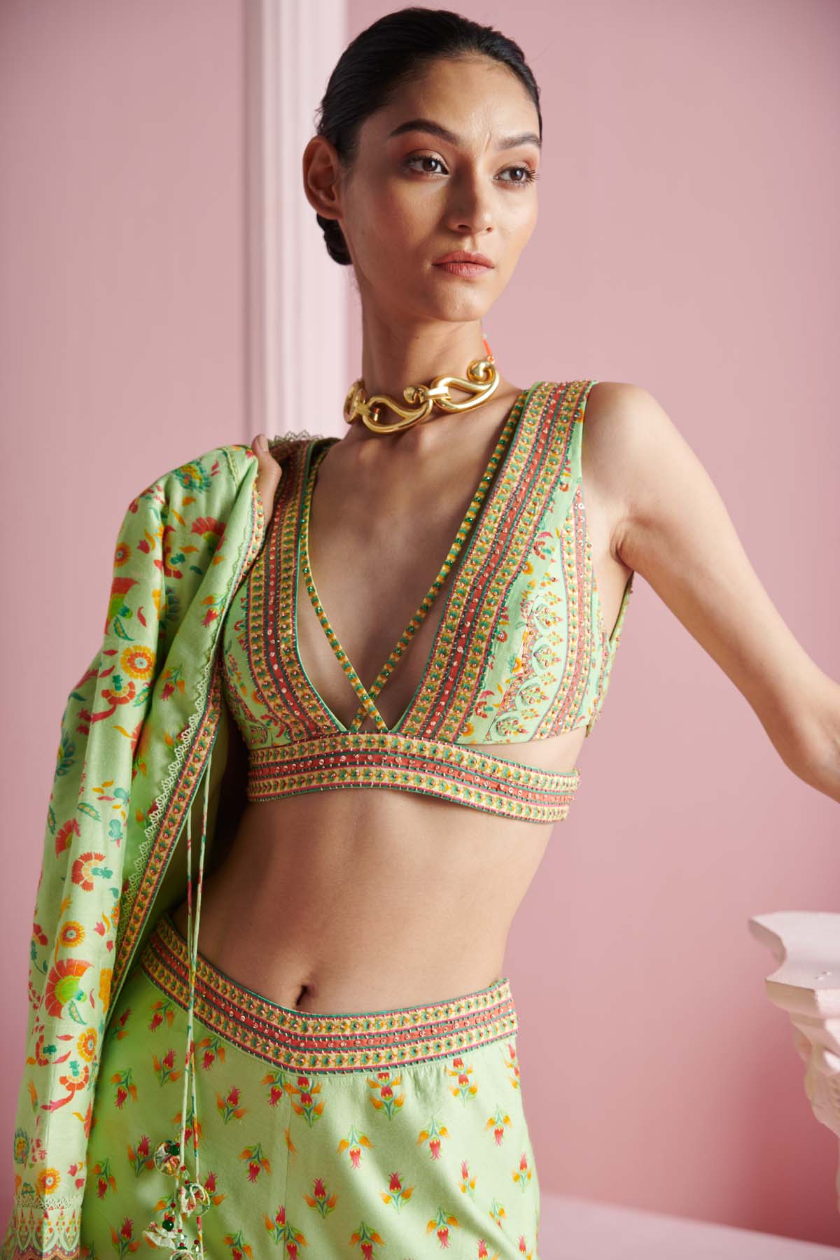 Pista Chanderi Indo-Western Set