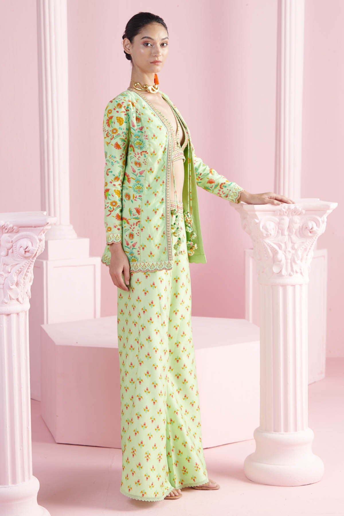 Pista Chanderi Indo-Western Set