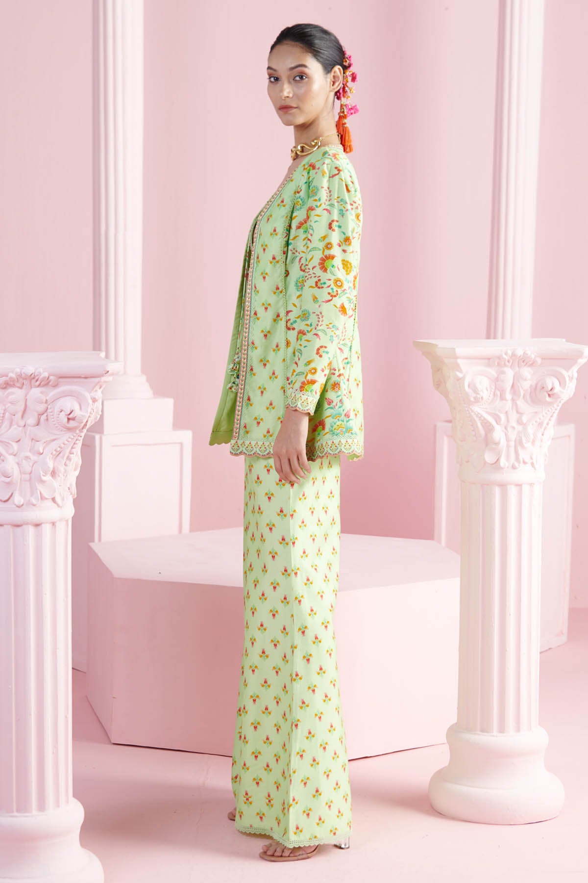 Pista Chanderi Indo-Western Set