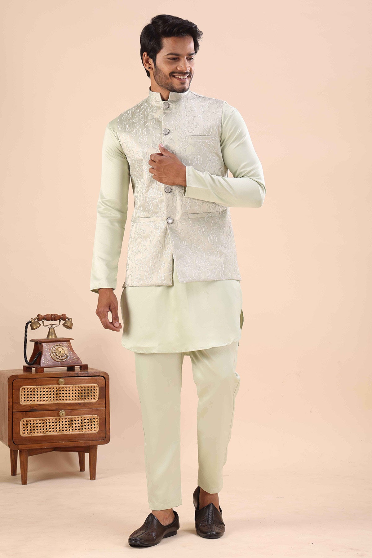 Pista Cotton Embroidered Bundi