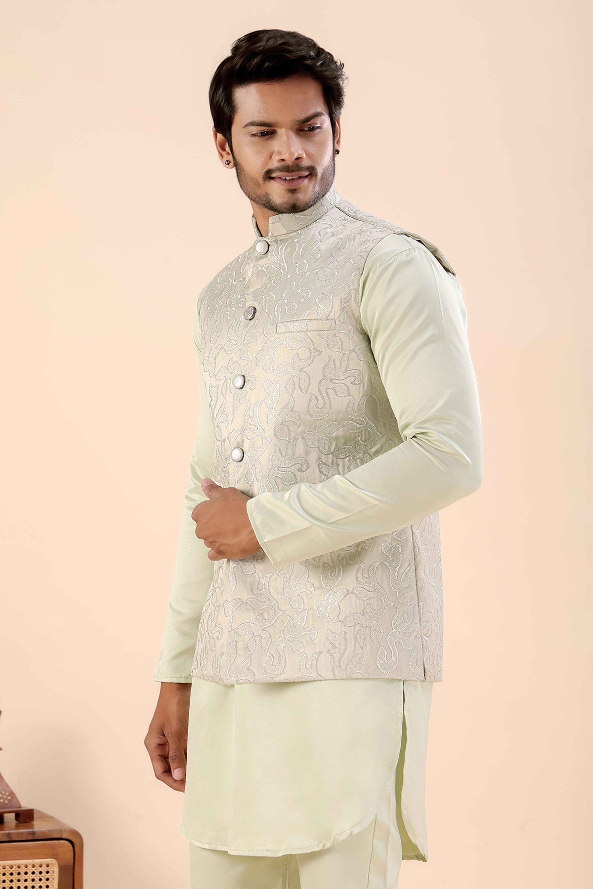 Pista Cotton Embroidered Bundi