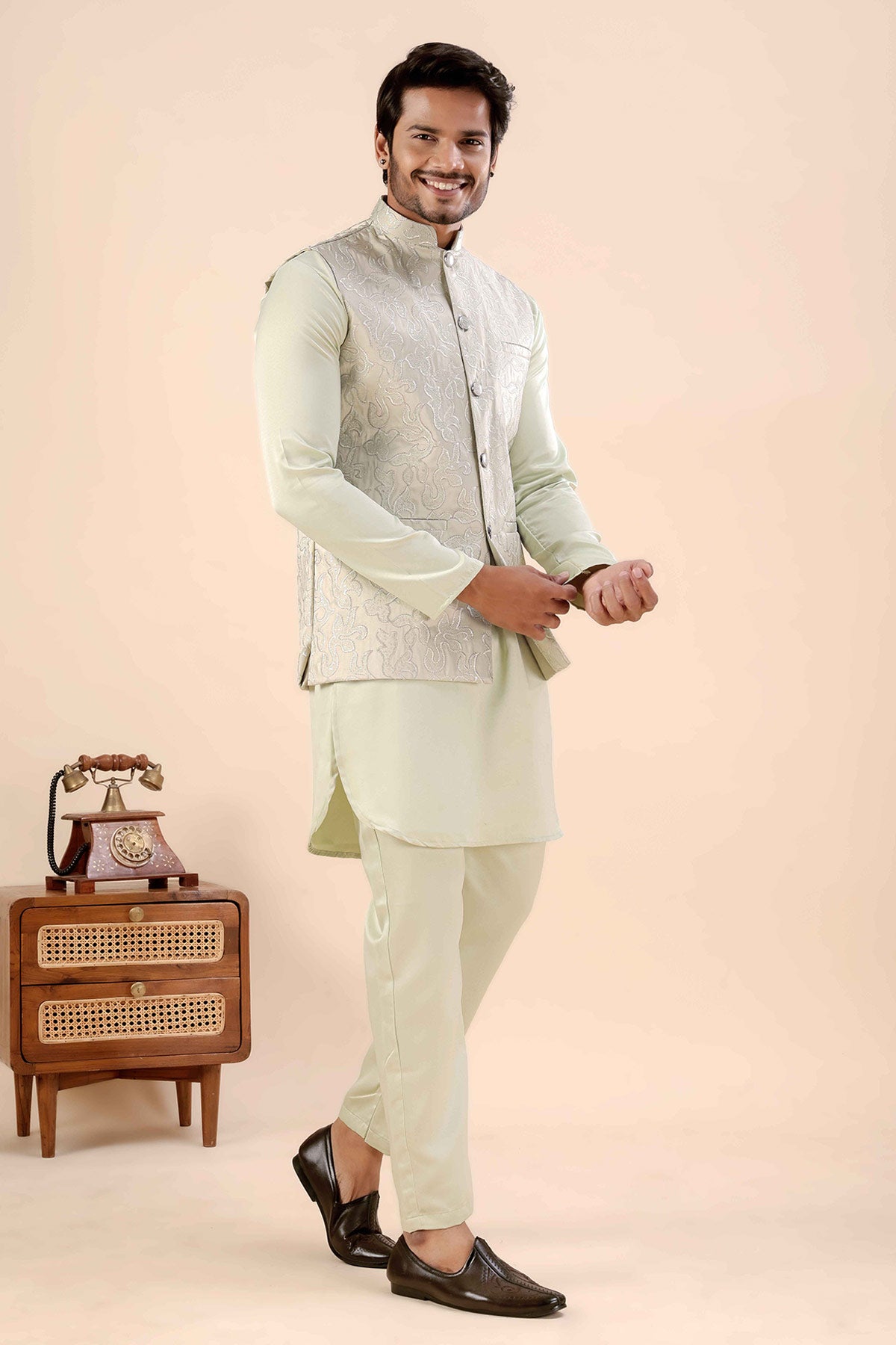 Pista Cotton Embroidered Bundi