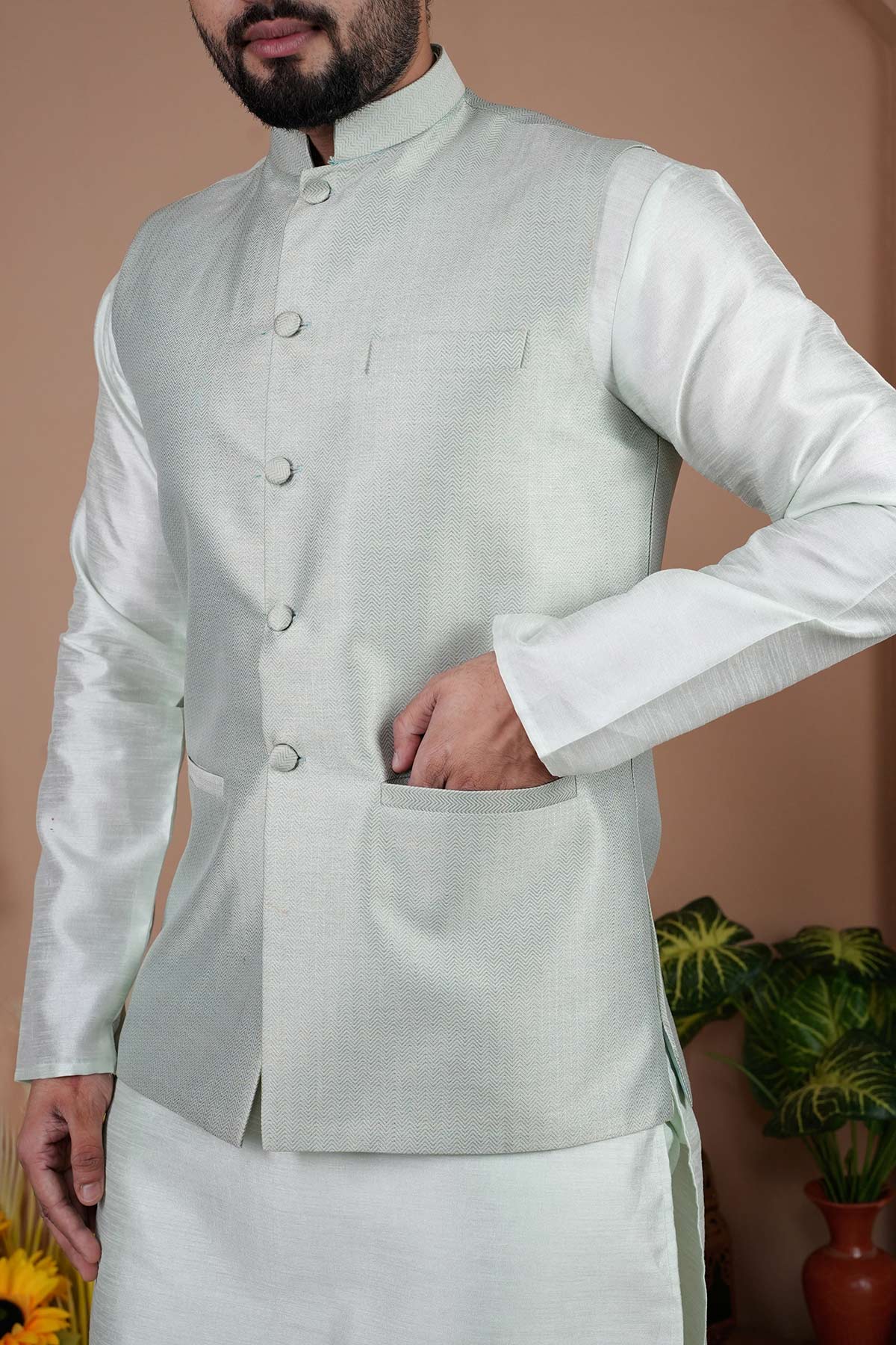 Pista Cotton Silk Bundi Jacket