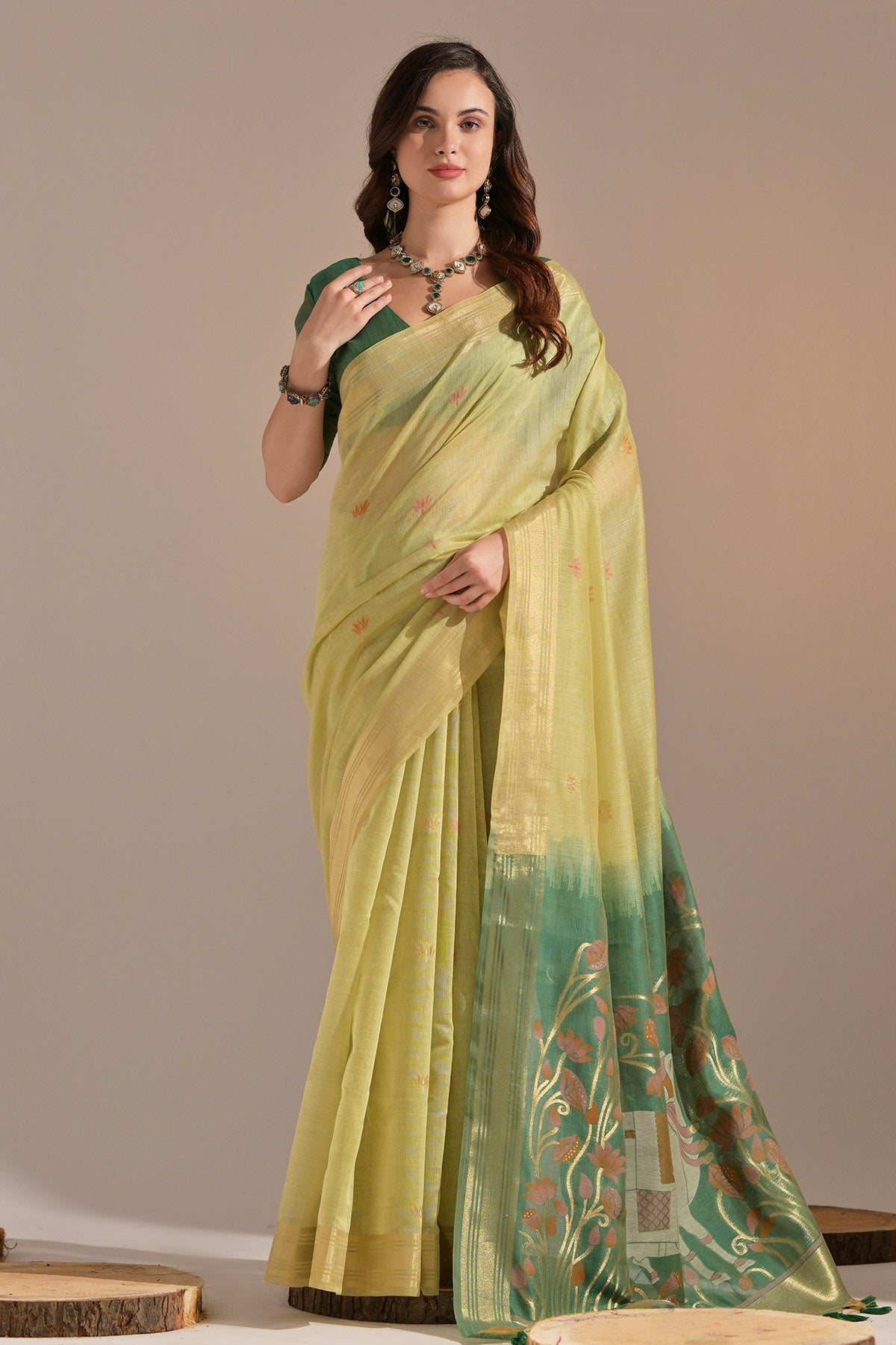 Buy Pista Cow Thread Work Saree by Lili Lala for women online at ScrollnShops