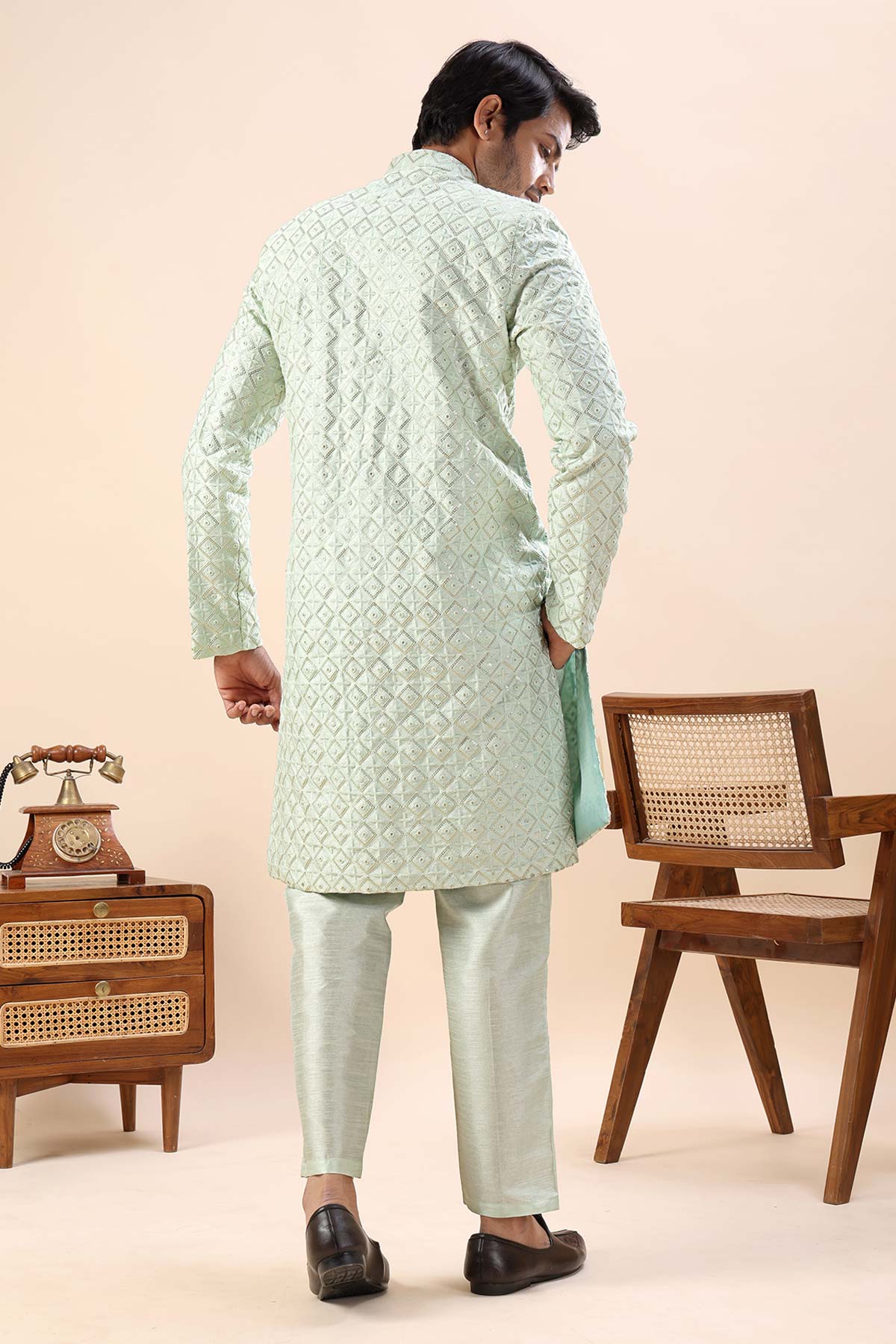 Pista Embroidered Sherwani Set