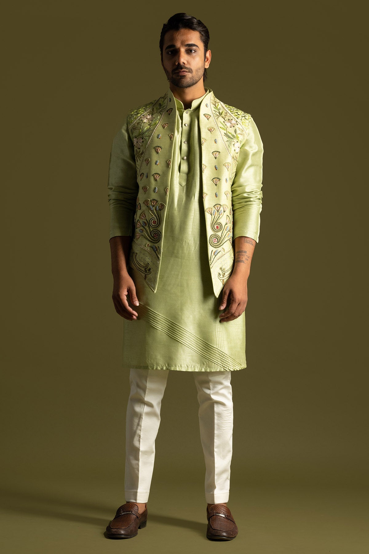 Buy Pista Eygptian Motifs Kurta Set for men by Paarsh Atelier online available at scrollnshops