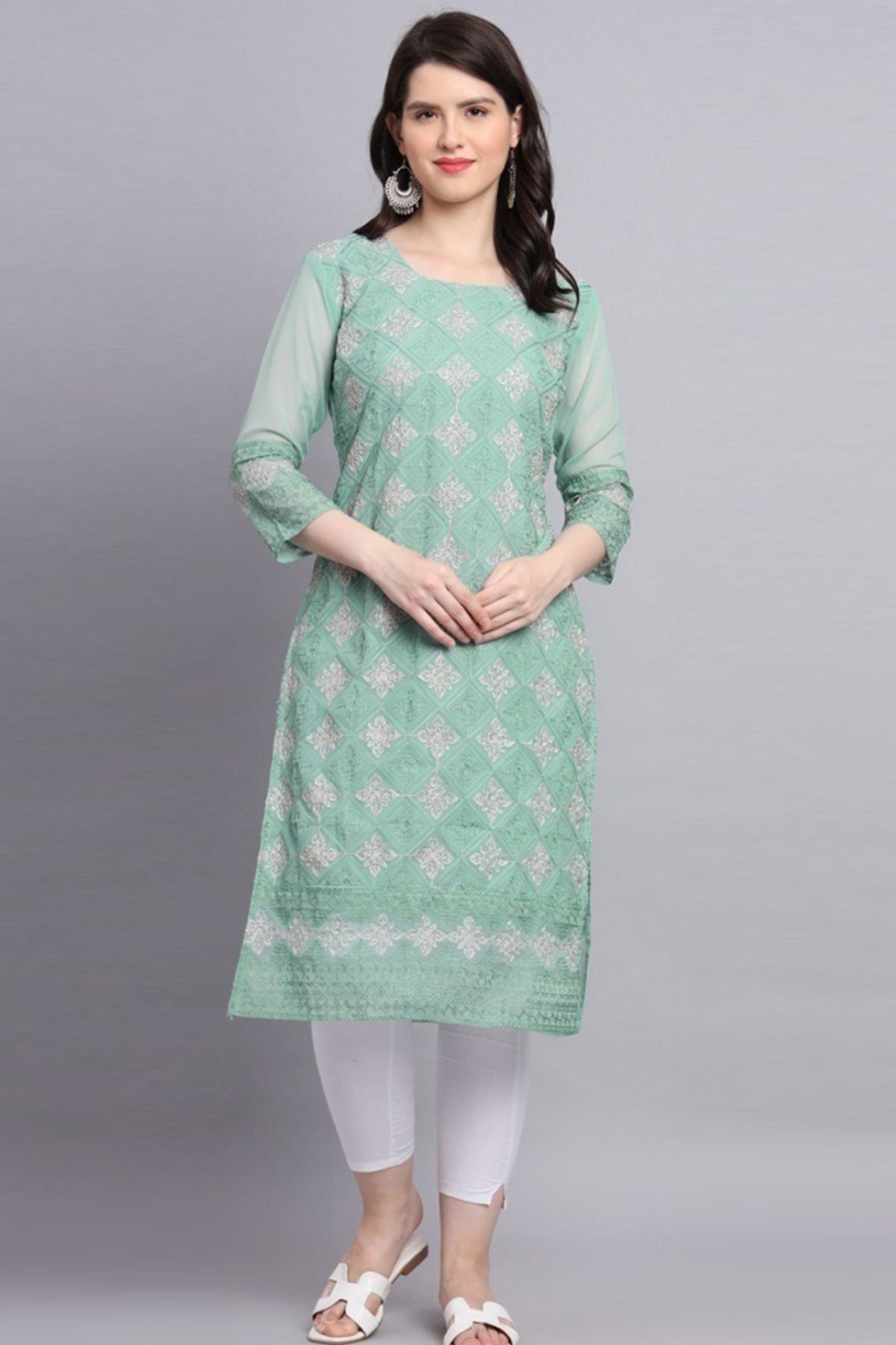 Buy Pista Georgette Lucknowi Kurta for women by Aastha Fashion online available at scrollnshops