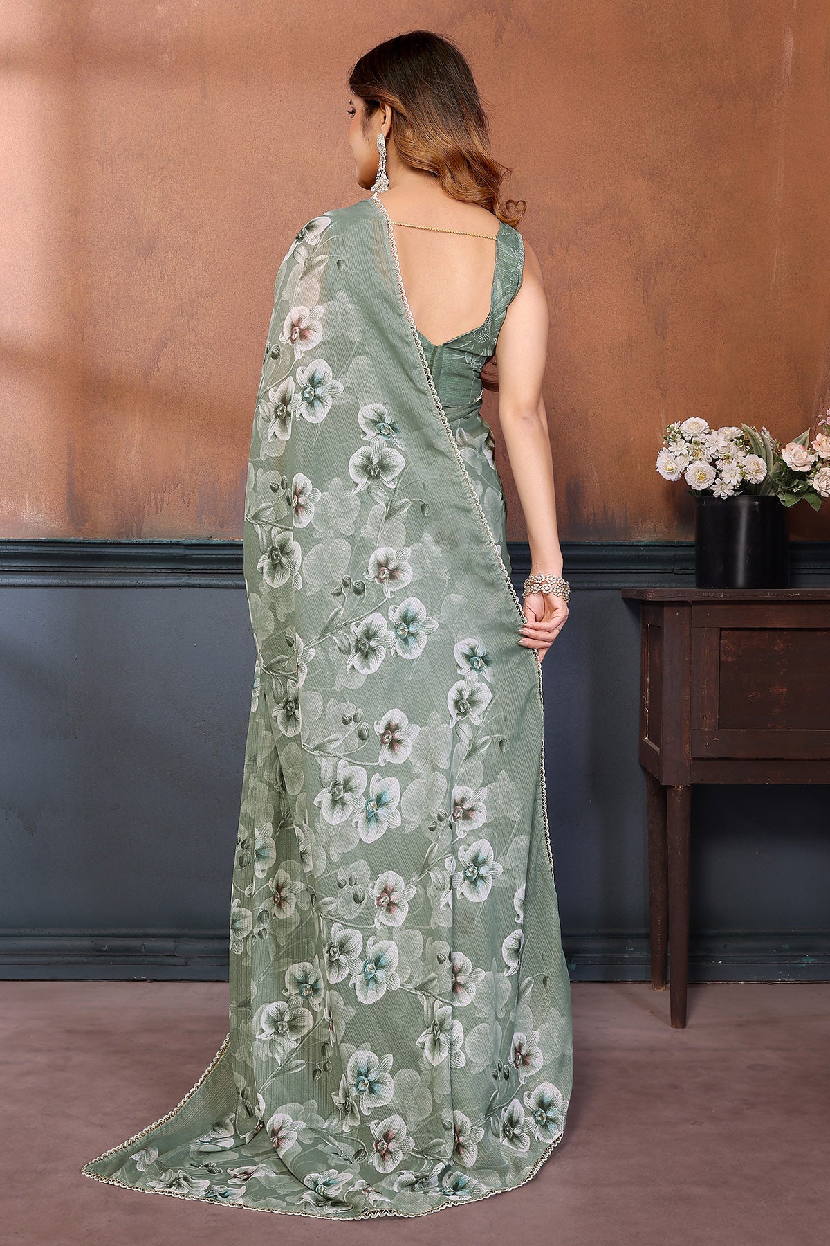 Pista Georgette Sharmili Saree