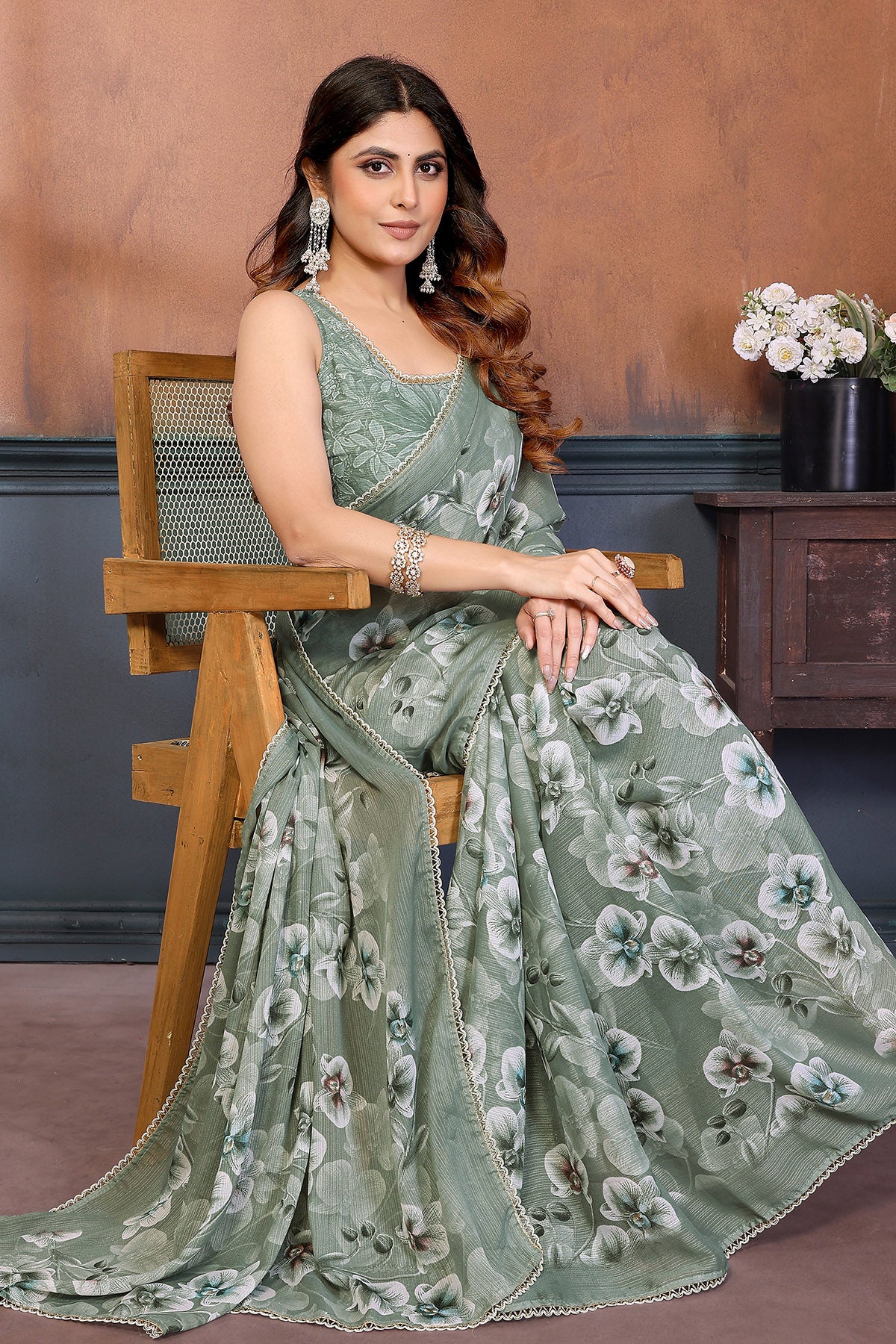 Pista Georgette Sharmili Saree