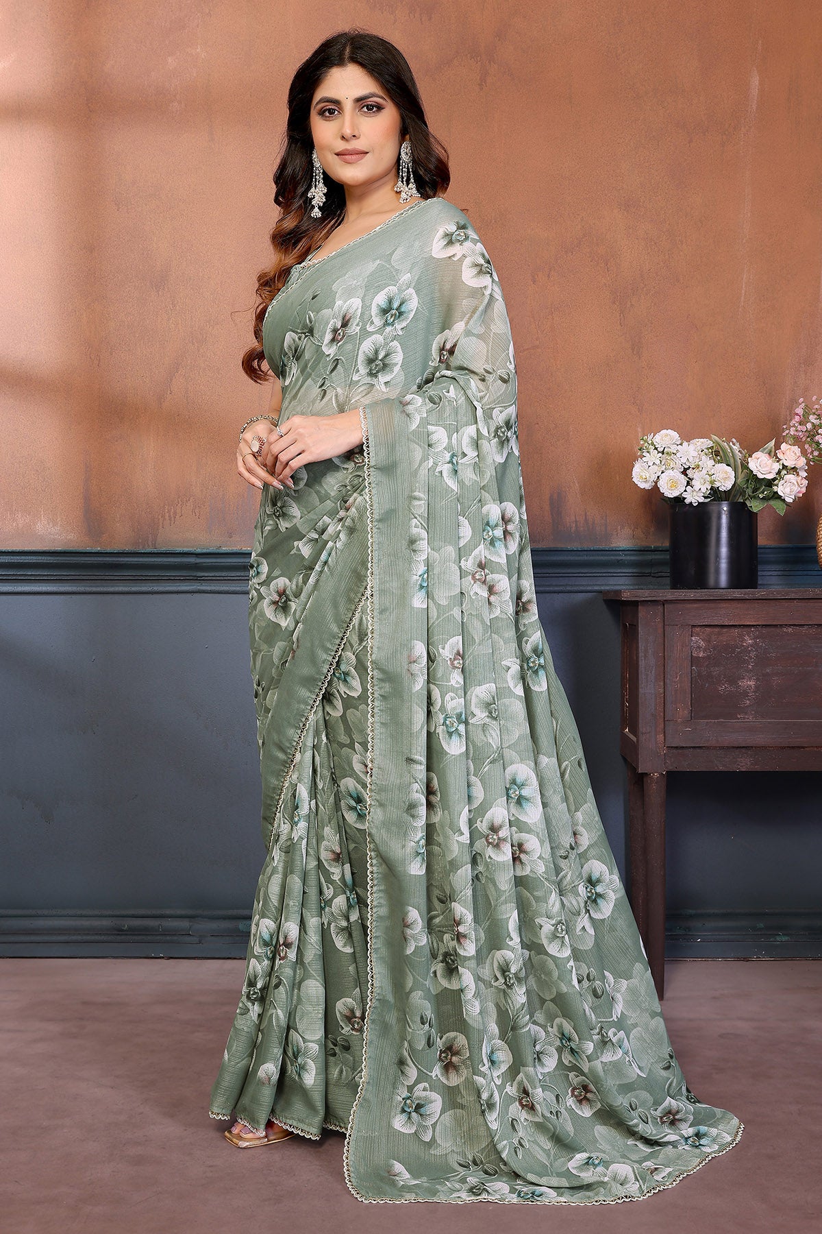 Pista Georgette Sharmili Saree