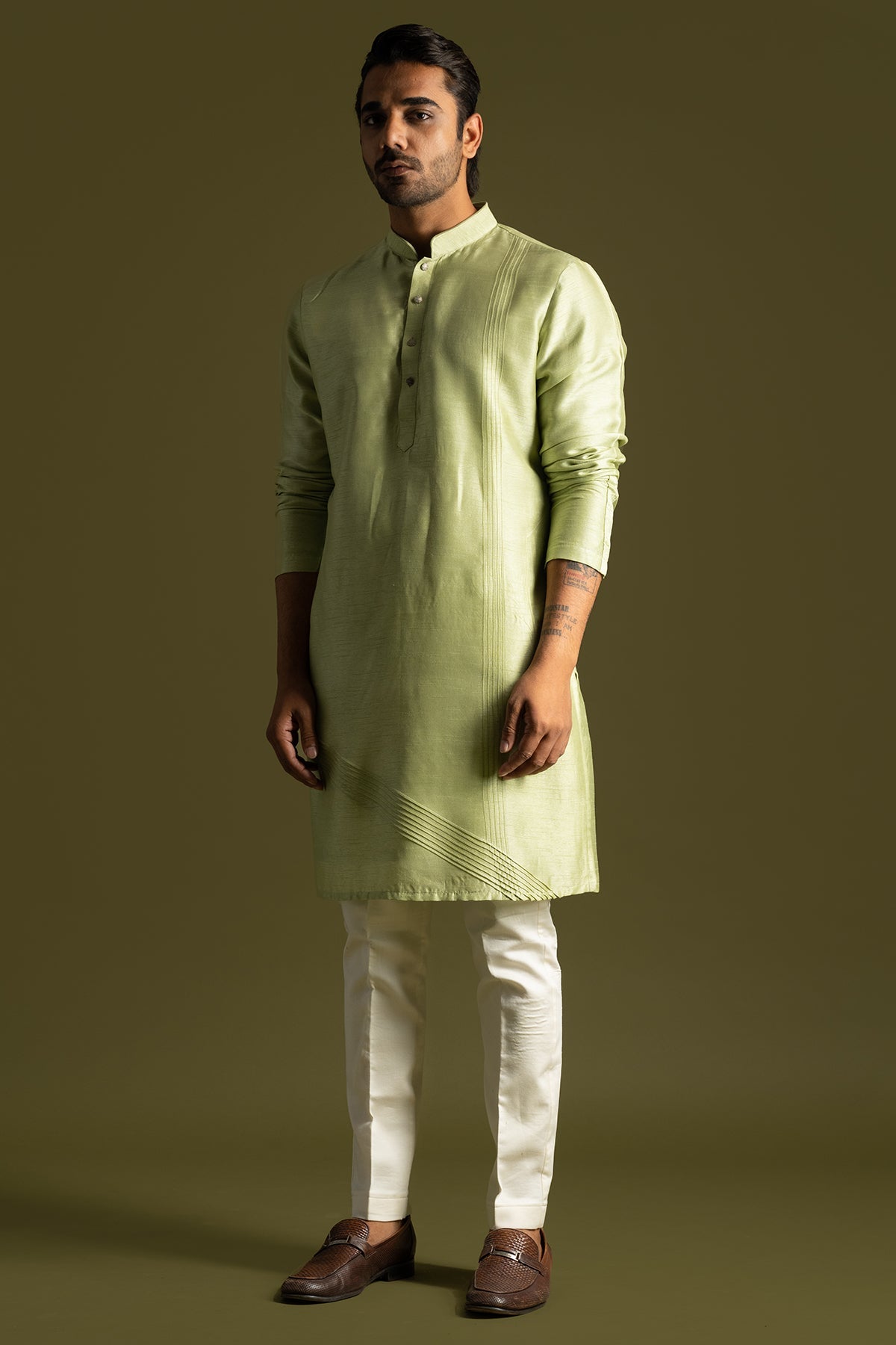 Buy Pista Green Bamberg Kurta Set for men by Paarsh Atelier online available at scrollnshops