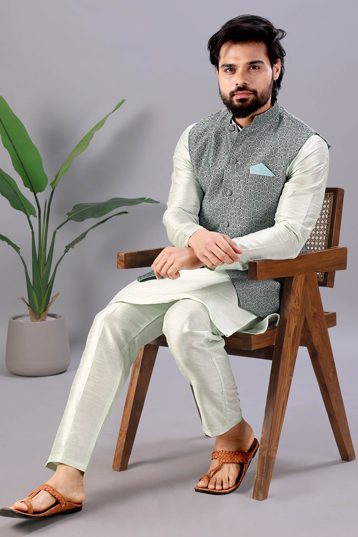 Pista Green Cotton Bundi Jacket
