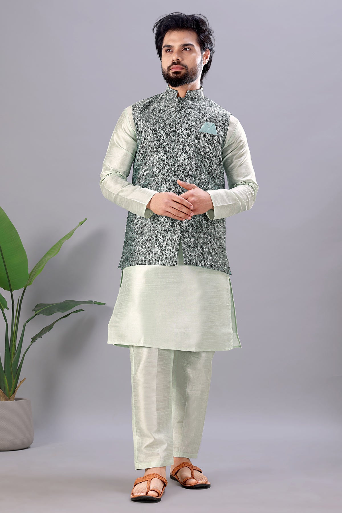 Pista Green Cotton Bundi Jacket