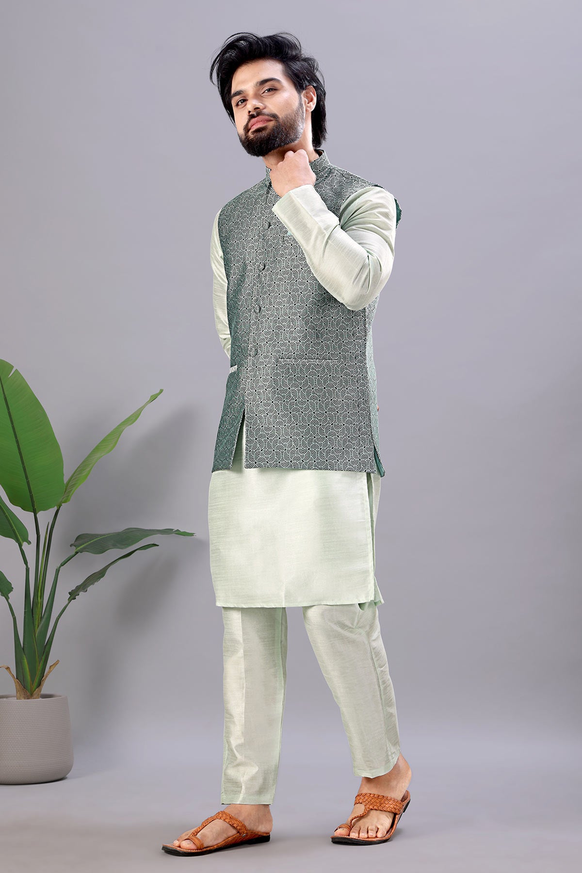 Pista Green Cotton Bundi Jacket