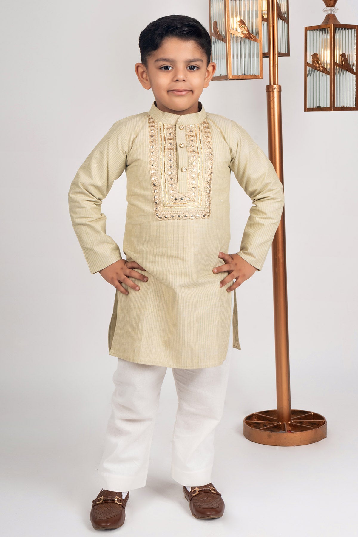 Buy Pista Green Cotton Kurta Set by ViYa for Boys online at ScrollnShops