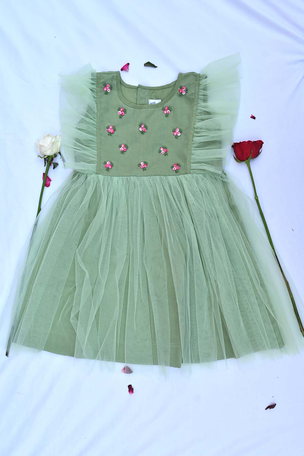 Buy Pista Green Embroidered Dress by ViYa for Girls online at ScrollnShops