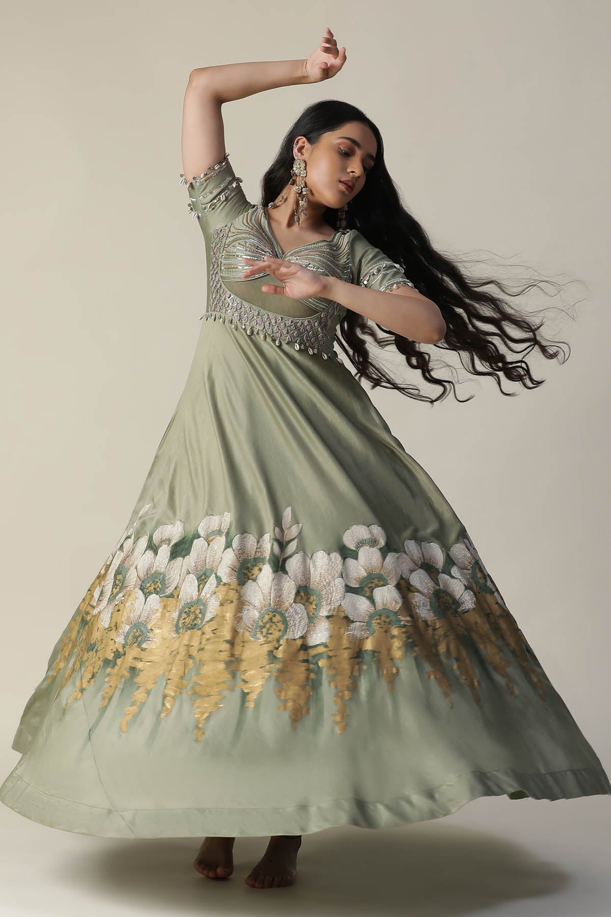 Buy Arpita SulakshanaPista Green Floral Painted Gown