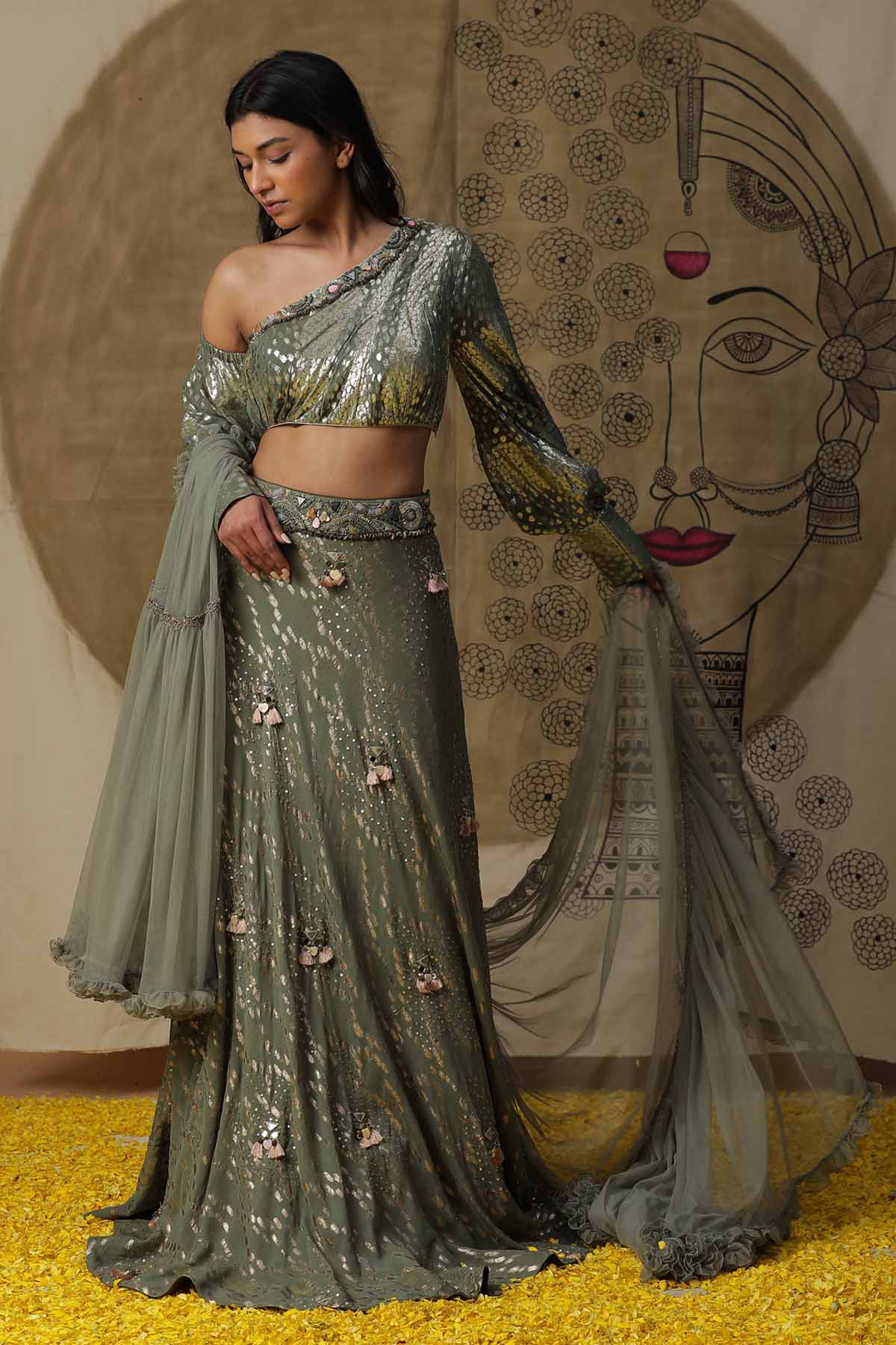Buy Arpita SulakshanaPista Green Georgette Lehenga Set