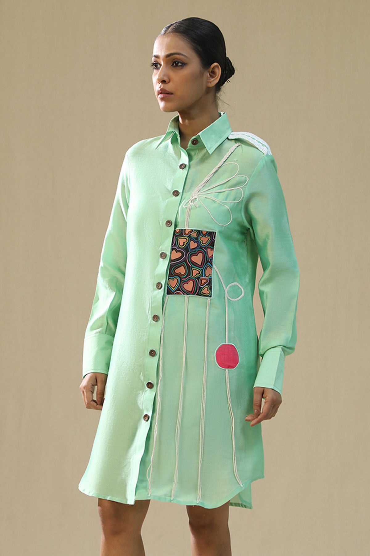 Pista Green Handpainted Dress