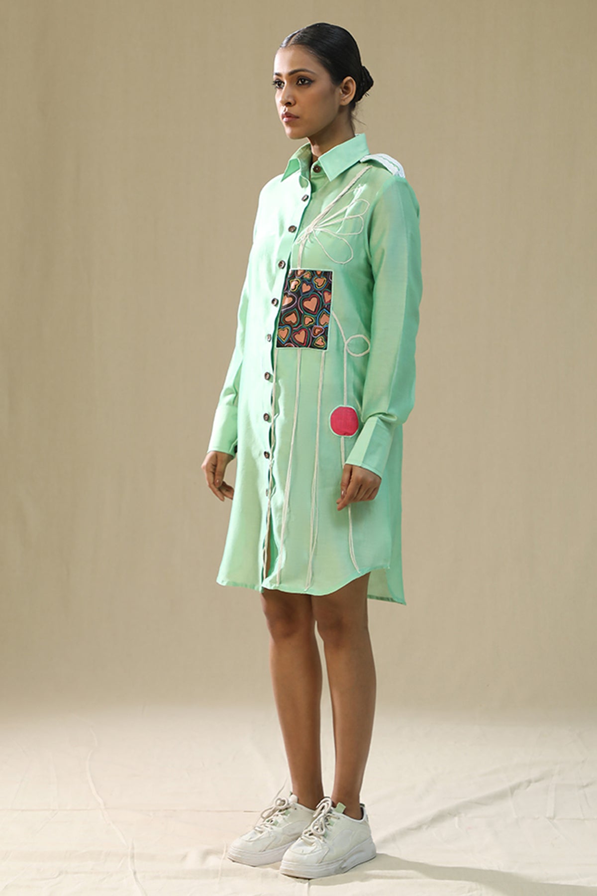 Pista Green Handpainted Dress