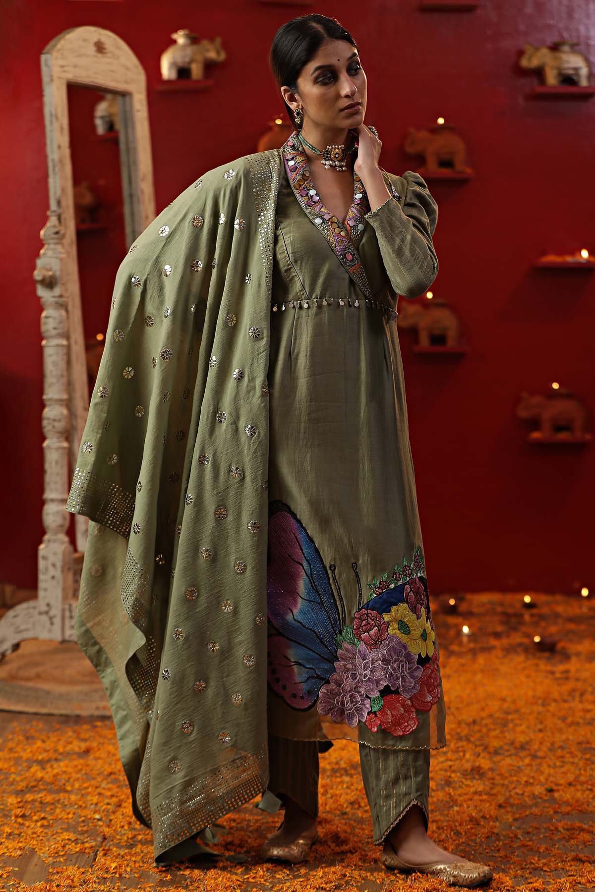 Buy Arpita SulakshanaPista Green Handpainted Kurta Set