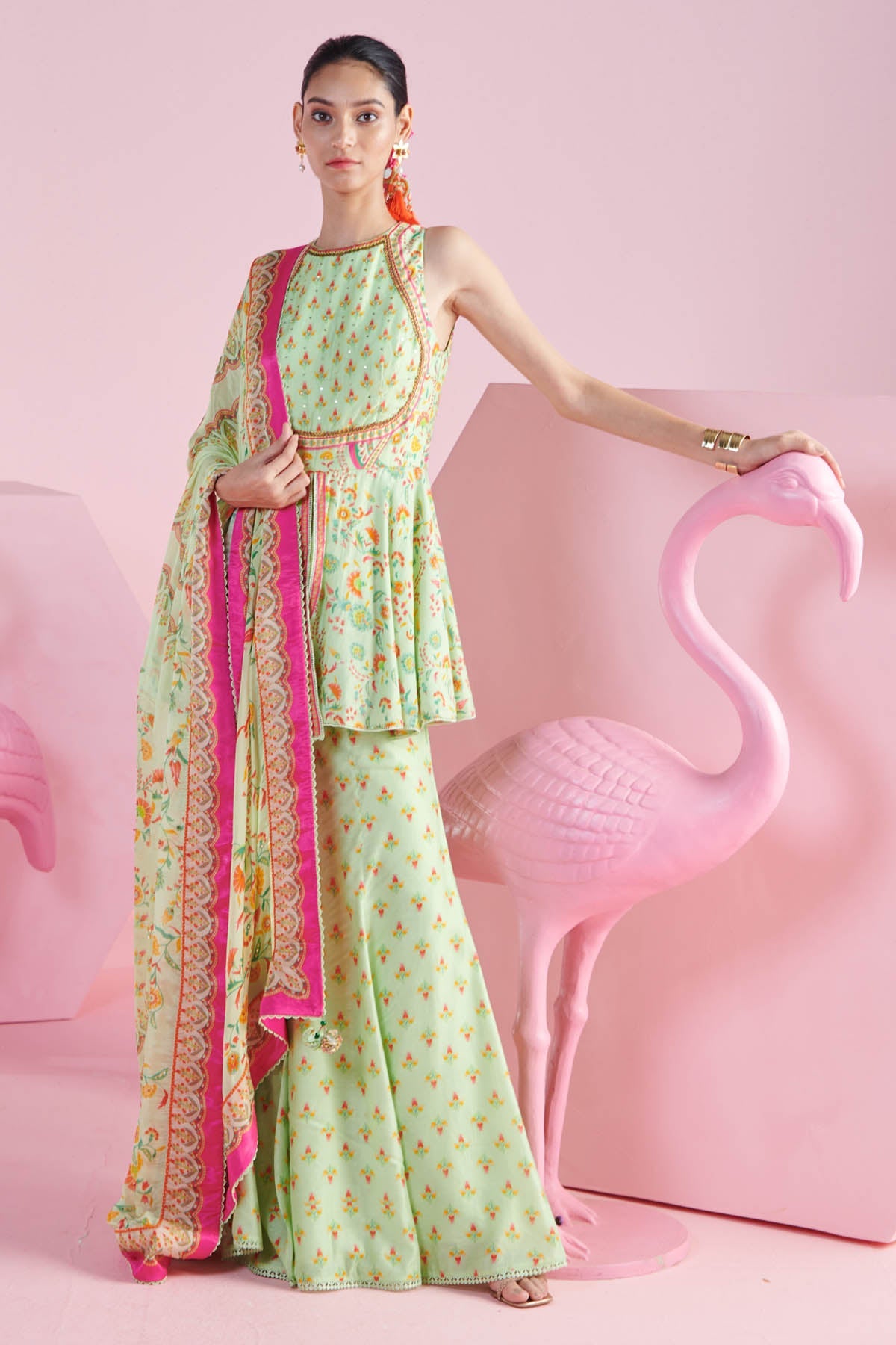 Buy Pista Green Indo-Western Set by Mandira Wirk