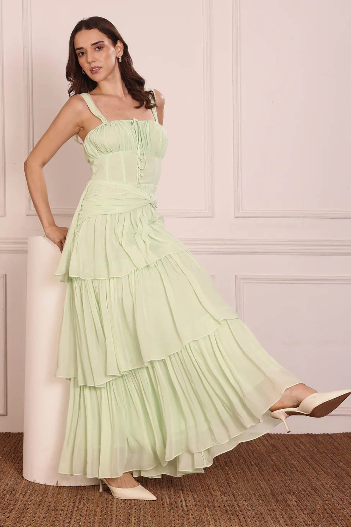 Pista Green Tiered Maxi Dress