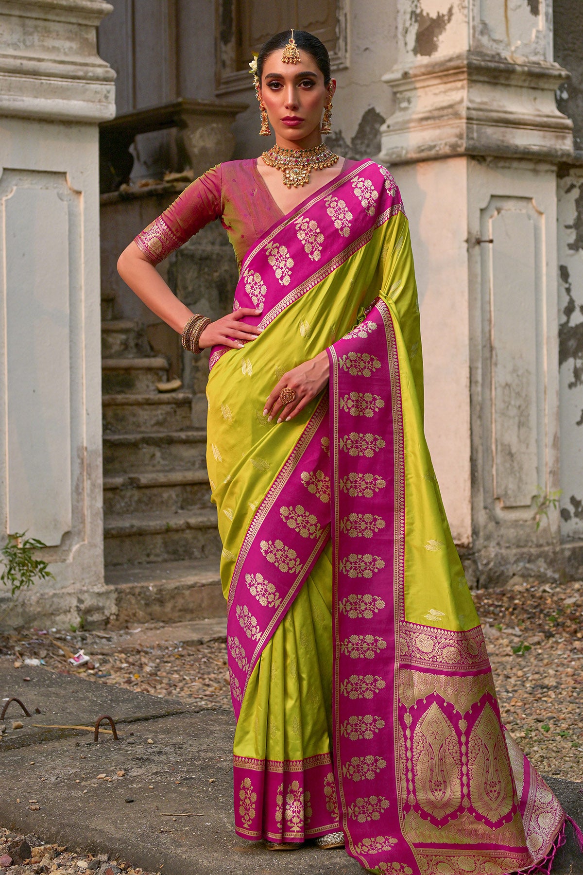 Pista Kanchi Silk Zari Saree