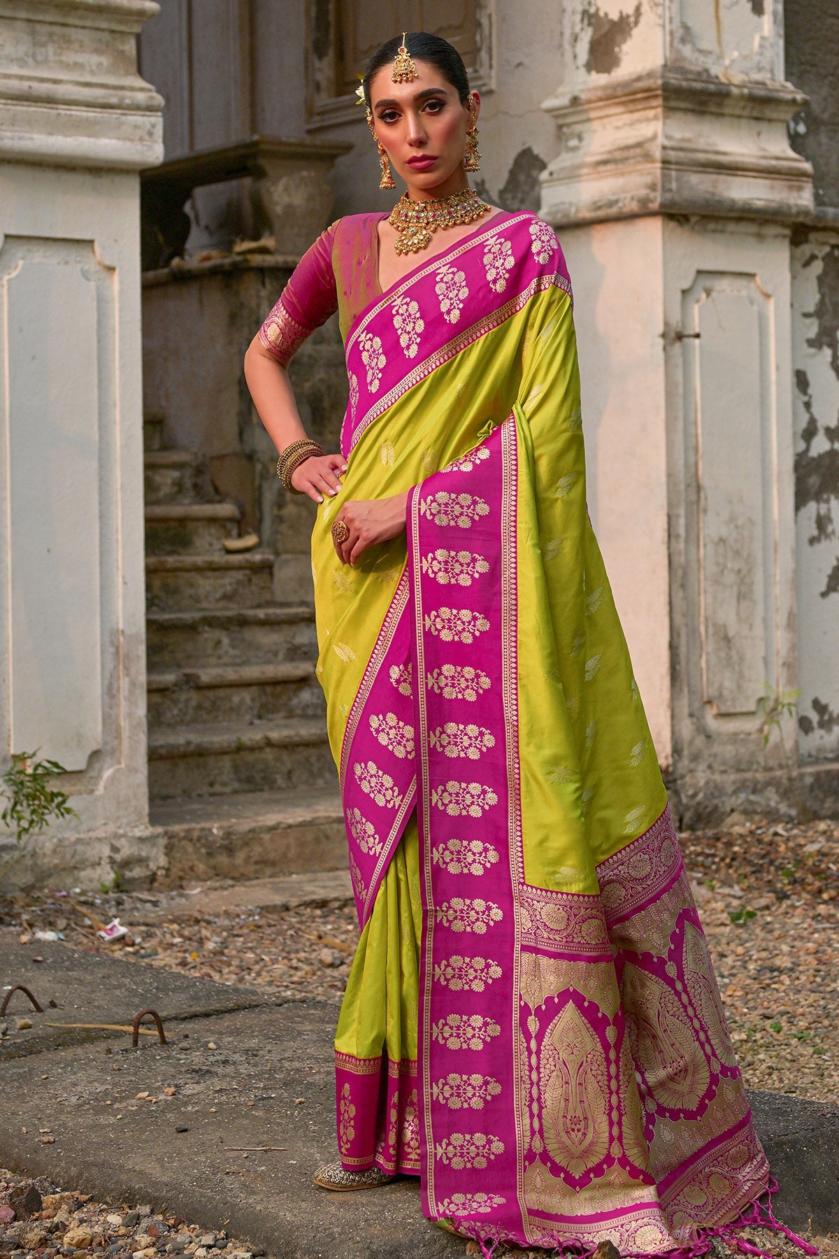 Buy Pista Kanchi Silk Zari Saree by Lili Lala for women online at ScrollnShops