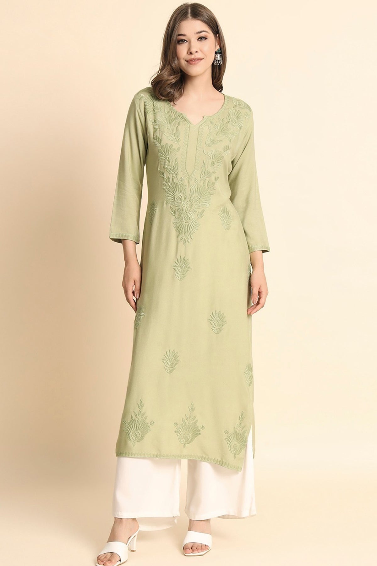 Buy Pista Lucknowi Chikankari Kurta for women by Aastha Fashion online available at scrollnshops