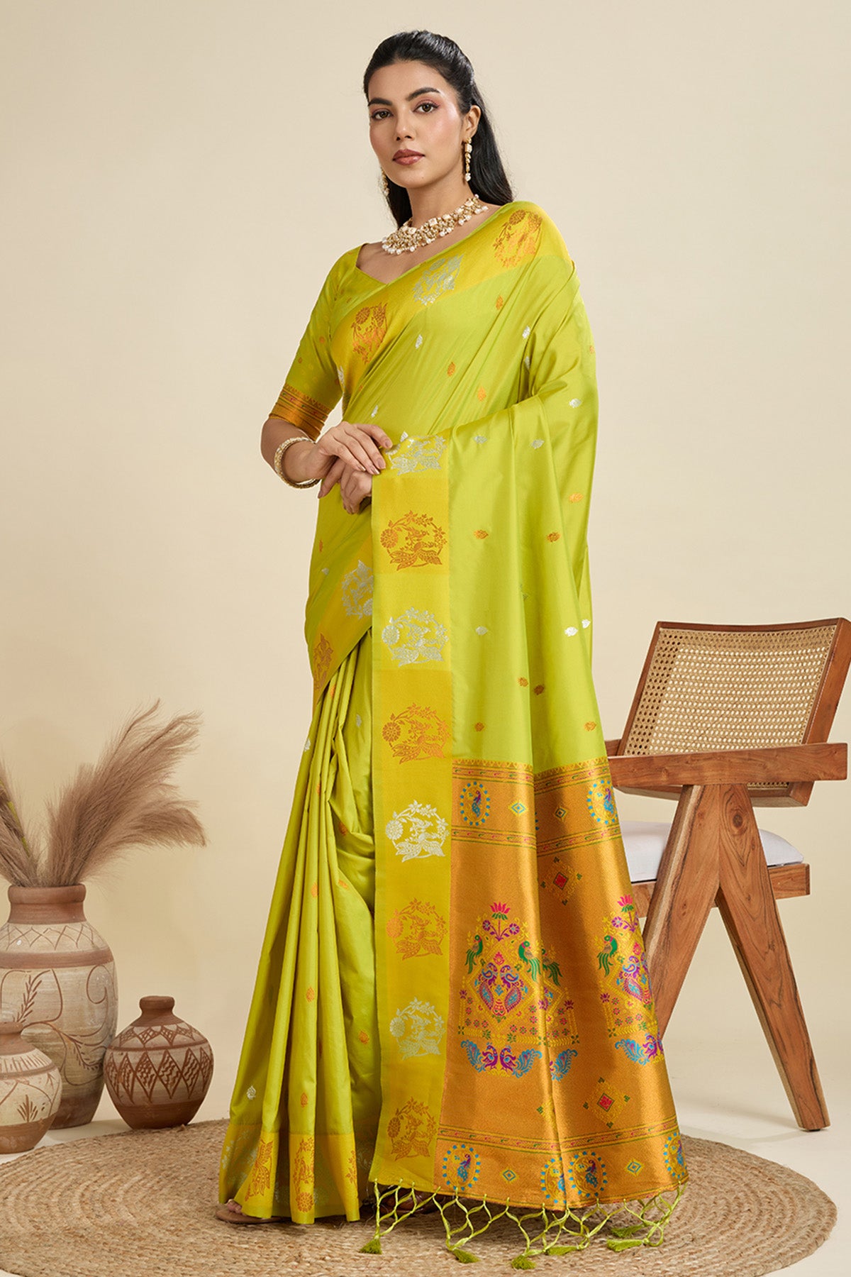 Pista Paithani Saree & Blouse