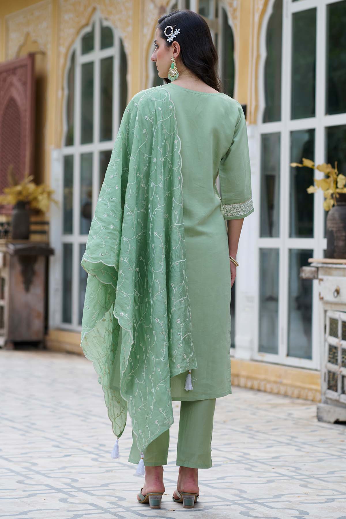 Pista Silk Blended Kurta Set
