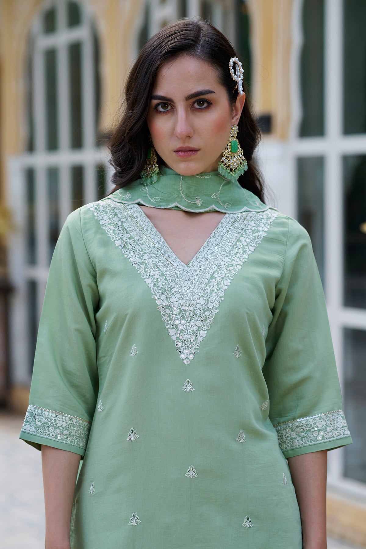 Pista Silk Blended Kurta Set
