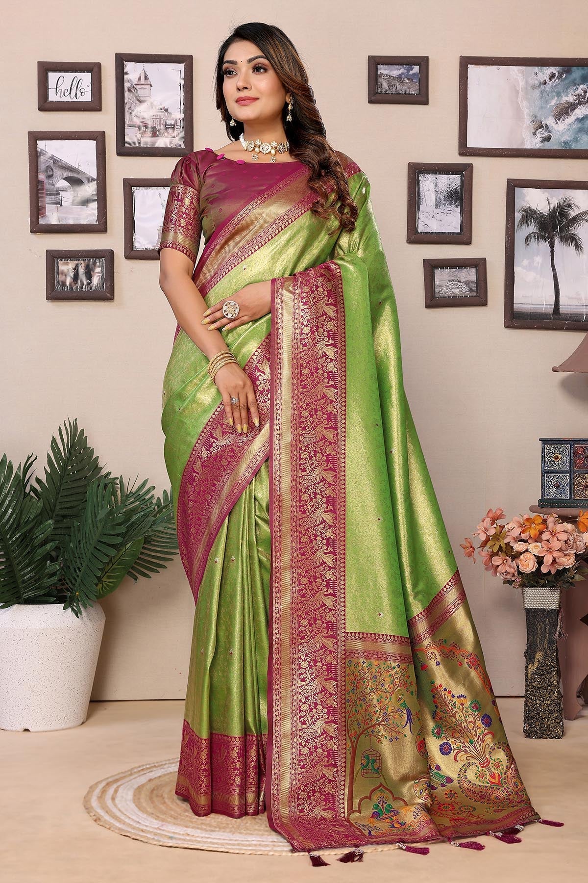 Buy Pista Silk Weaving Fancy Saree for women by Aastha Fashion online available at scrollnshops