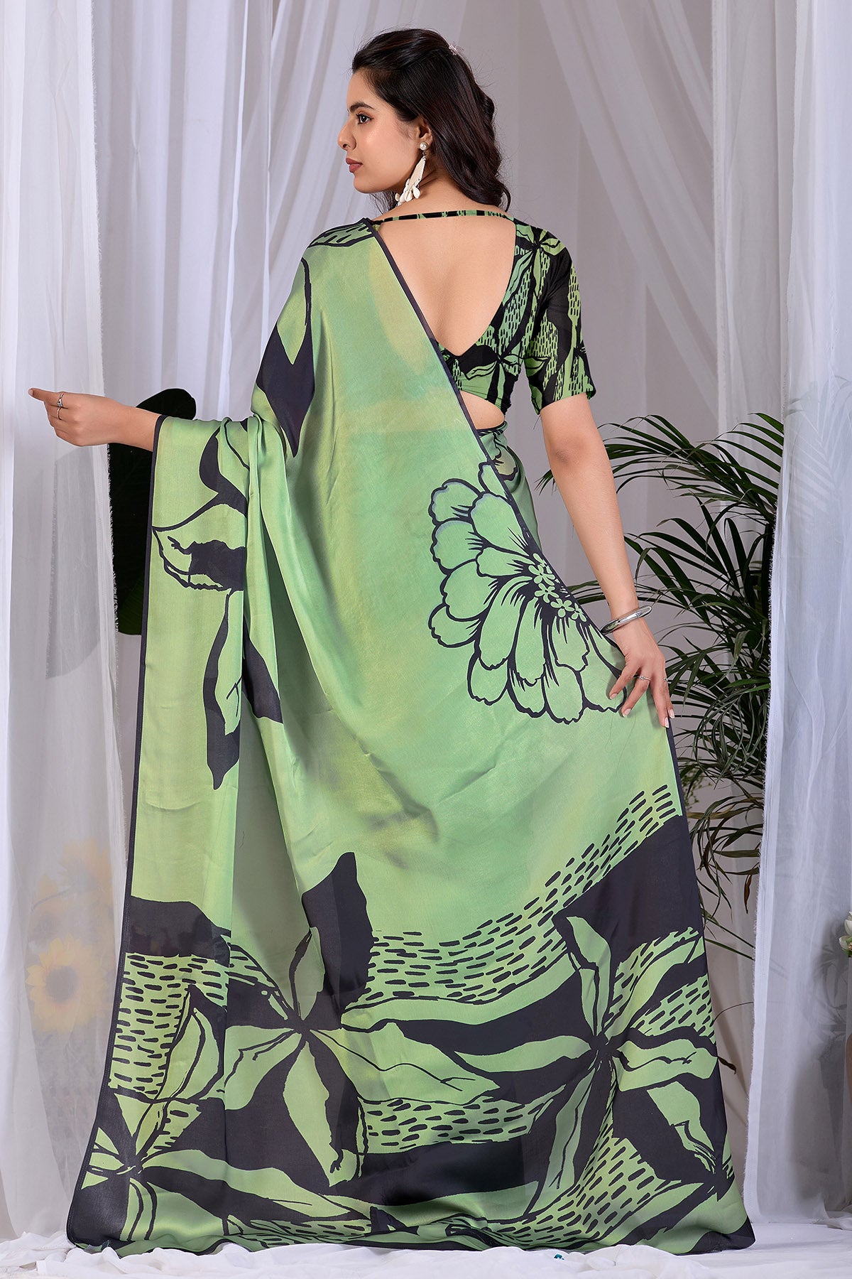 Pista Soft Satin Printed Saree