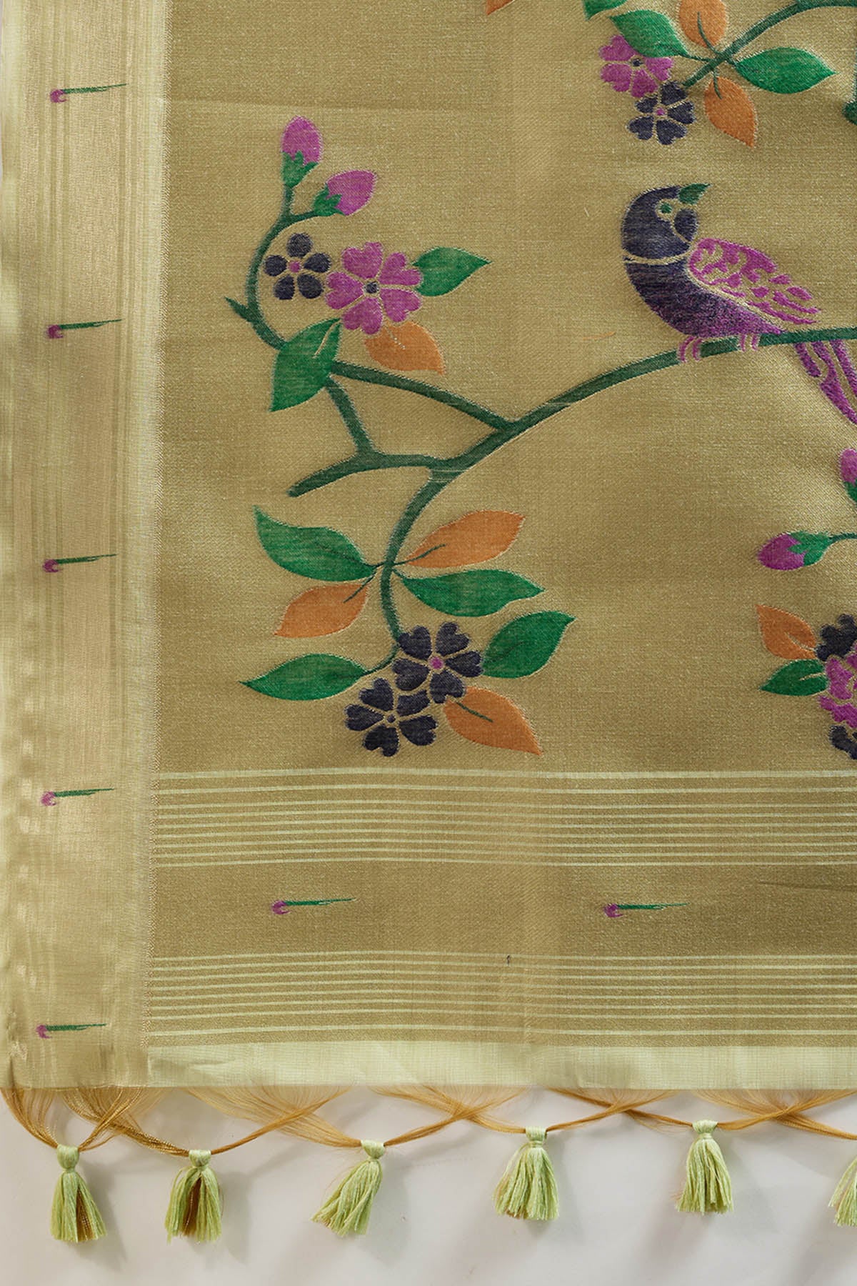 Pista Thread Work Paithani Saree