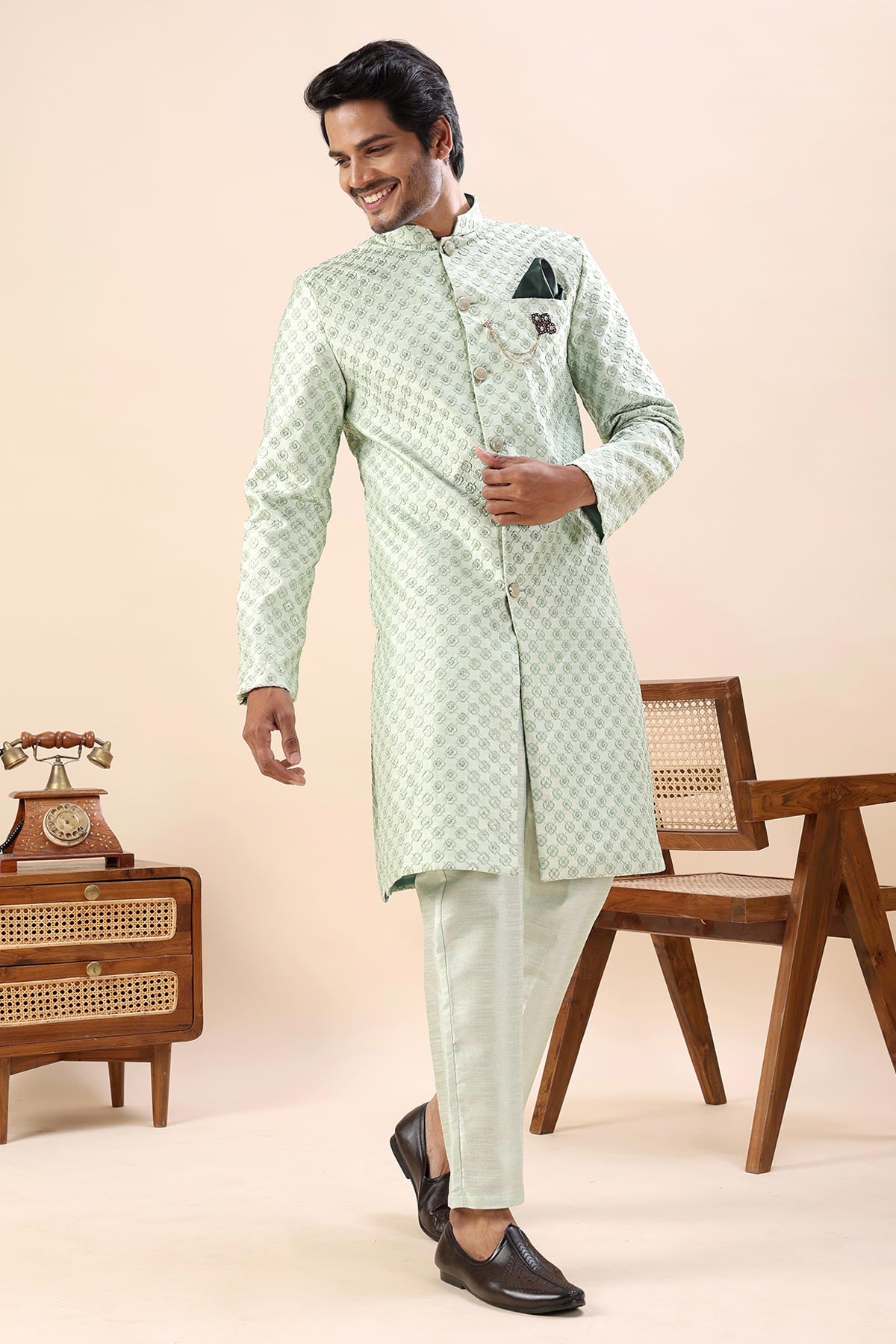 Pista Thread Work Sherwani Set