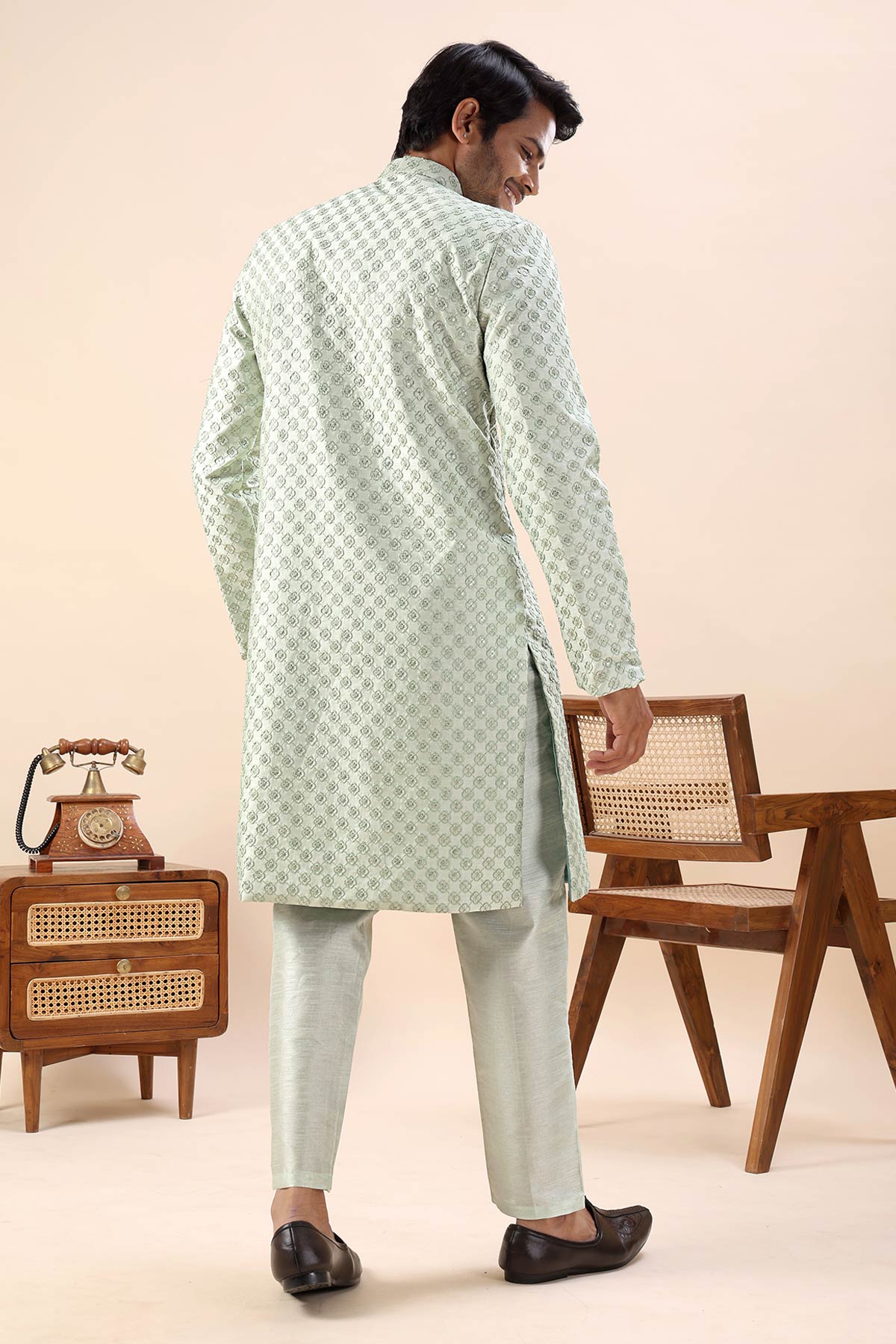 Pista Thread Work Sherwani Set