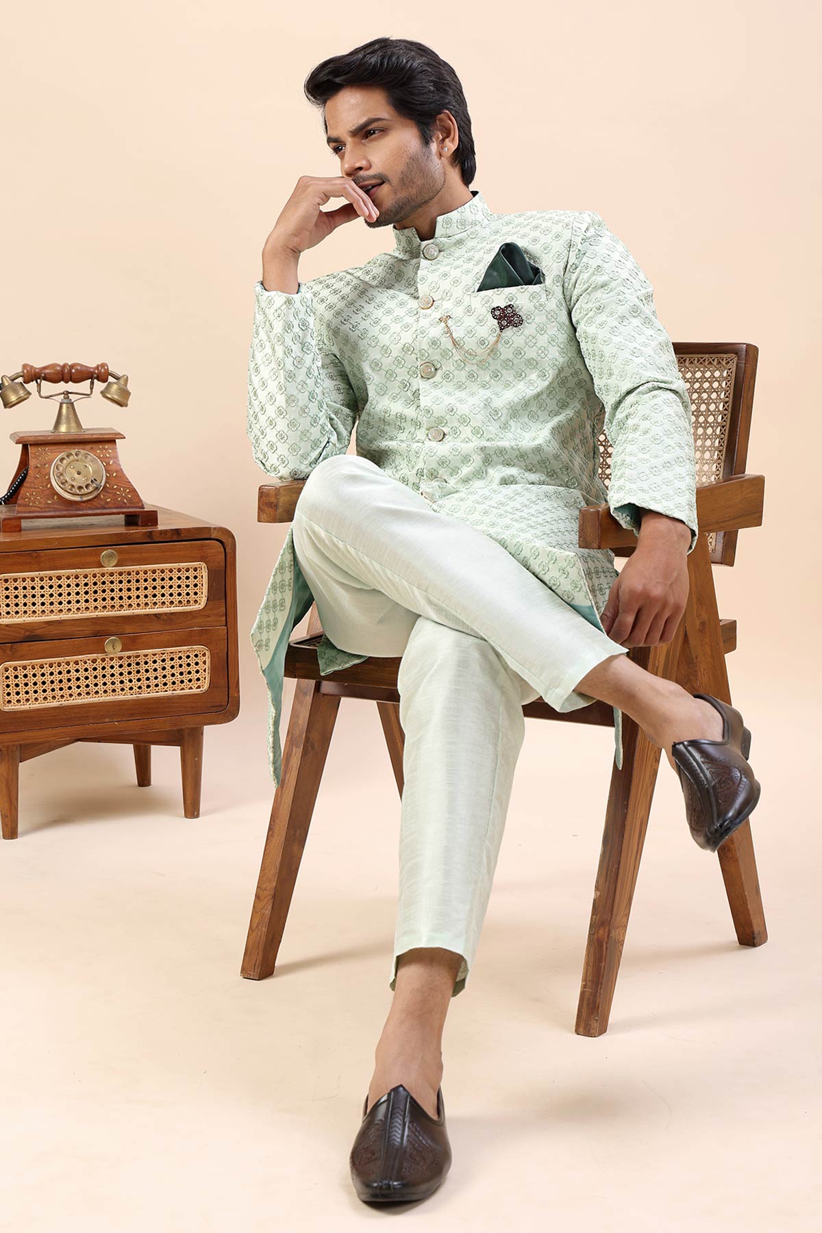Pista Thread Work Sherwani Set